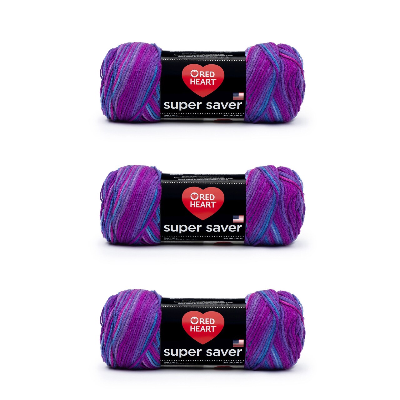 Red Heart Super Saver Grape Fizz Yarn - 3 Pack of 141g/5oz - Acrylic - 4 Medium (Worsted) - 364 Yards - Knitting/Crochet